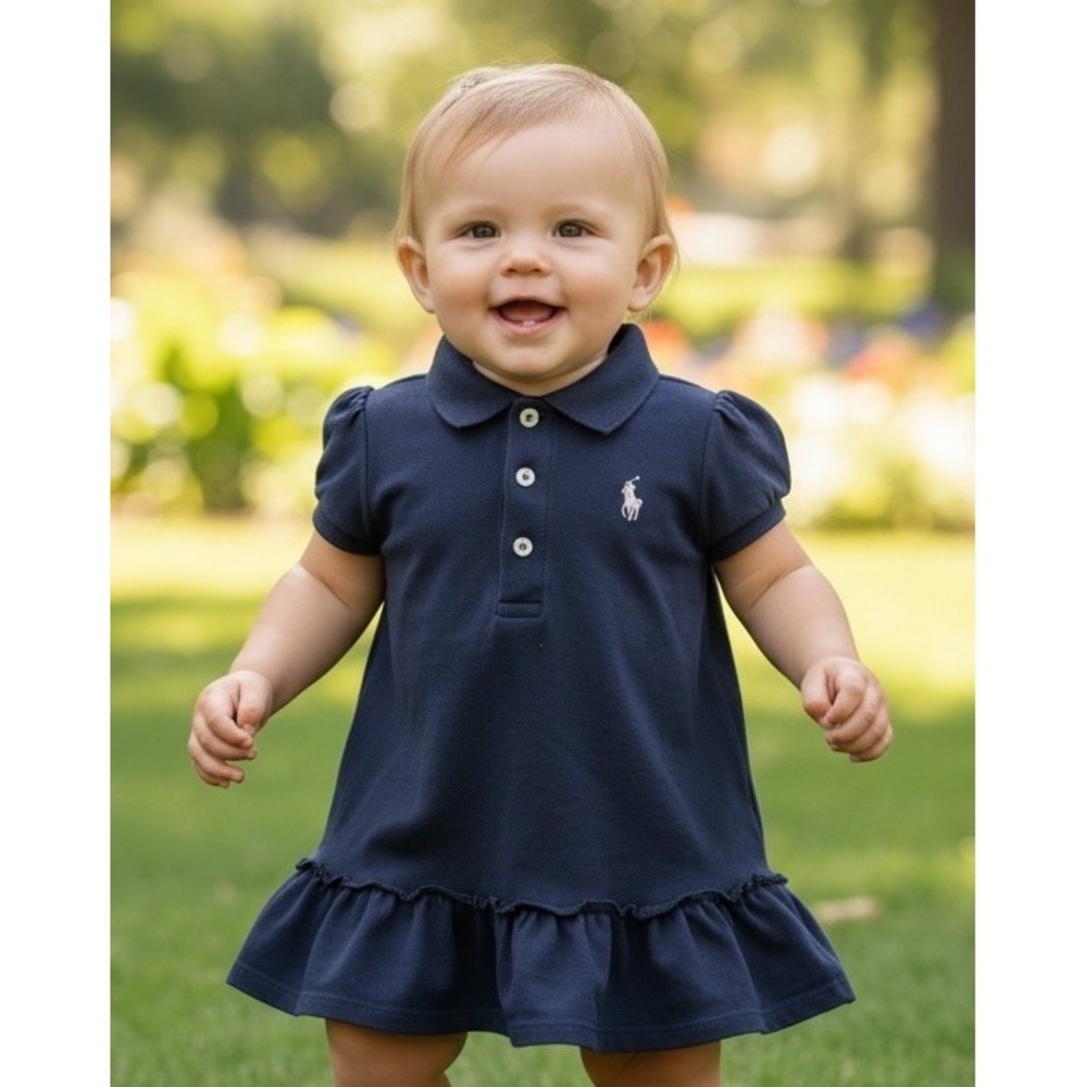 Polo Ralph Lauren Baby Girl 3m Navy Blue Dress Size 3 Months Preppy Ruffle